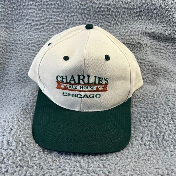 Vintage Charlies Ale House Chicago Hat Beige Green Snapback Embroidered Beer 90s - Picture 1 of 7